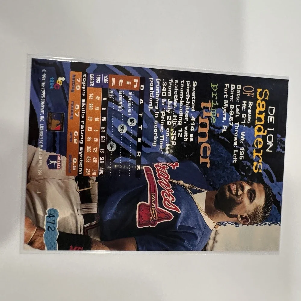 1994 Stadium Club RED #472 Deion Sanders - Braves